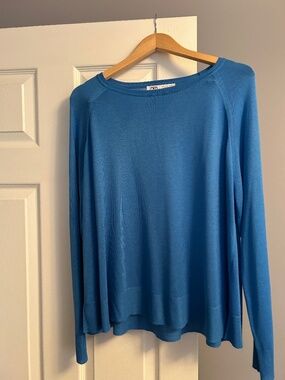 ZARA Cerulean Blue Lightweight Fine Knit Crewneck Sweater